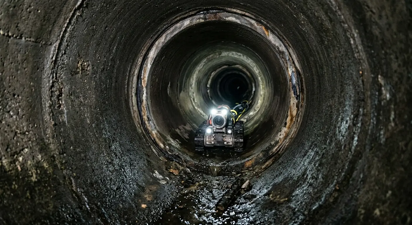 Robotic sewer camera inspecting pipe interior for Sewer Line Cleaning in Huron