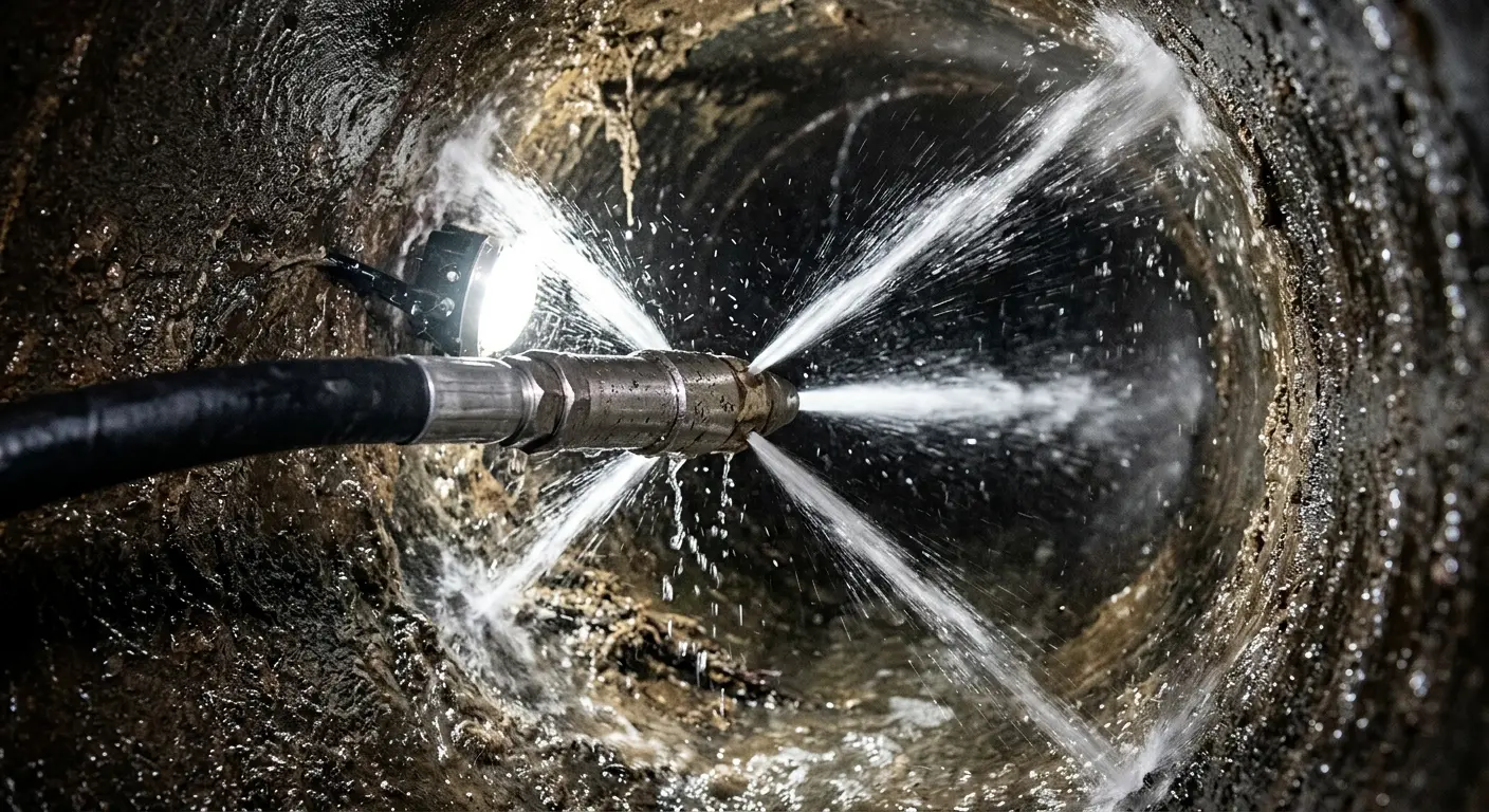 High-pressure hydro jetting nozzle cleaning sewer pipe for Storm Drain Cleaning in Huron